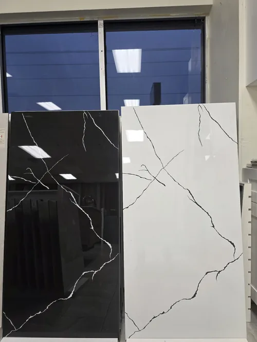 Black marble-look slab with white veins